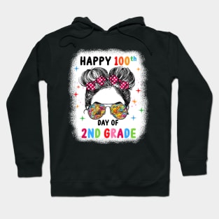 Bleached Happy 100th Day Of 2nd Grade Messy Bun Kids Girls Hoodie